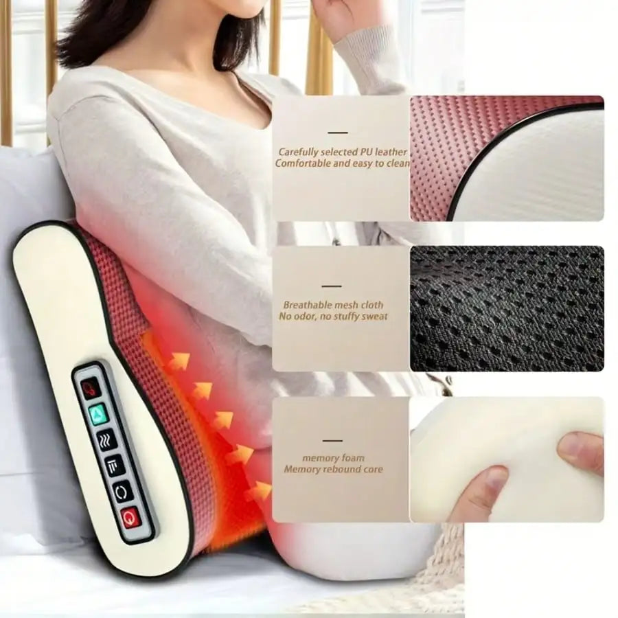 A Neck Massage Pillow with Heating Function, Equipped with Multiple Kneading Heads Specifically for the Neck, a Six-Button Control Panel, and Suitable for Various Body Parts Including the Neck, Shoulders, Waist, Back, and Leg