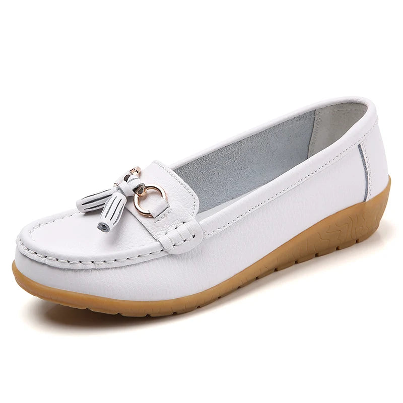 Genuine Leather Women Flats Fashion Casual Women Shoe Moccasins Shoes Woman Slip On Flat Shoes Black Ladies Shoes Plus Size