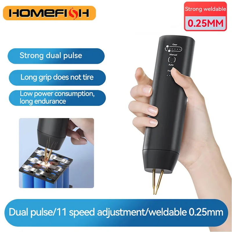 HOMEFISH Portable Spot Welder DIY Handheld Spot Welding Machine 11 Gears Adjustable Energy Storage Spot Welding