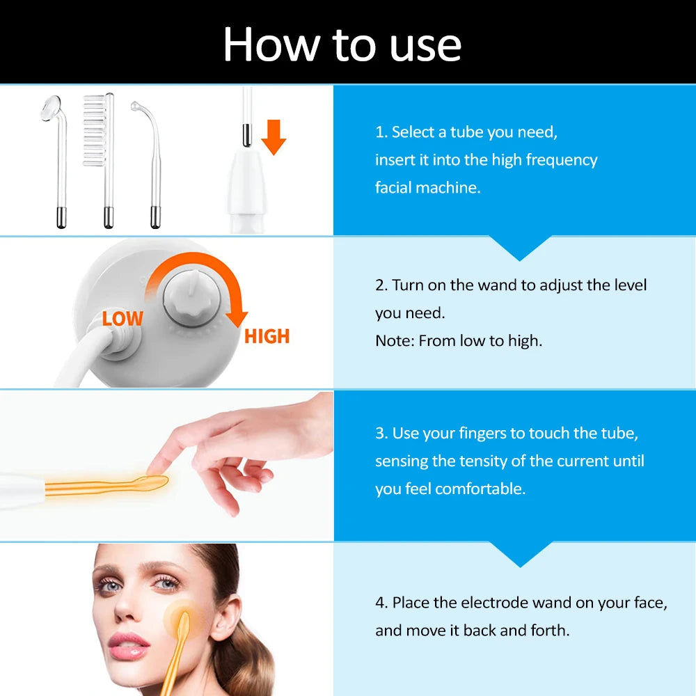 Handheld Electric Skin Therapy Wand 4-in-1 Facial Beauty Tool for Acne Treatment Massage Skin Tightening Wrinkle Reduction