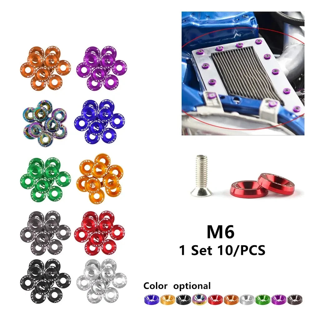 10Pcs M6 Aluminum Alloy Hex Screws Washer License Plate Fasteners Fit For Honda Universal Car Modification Accessories