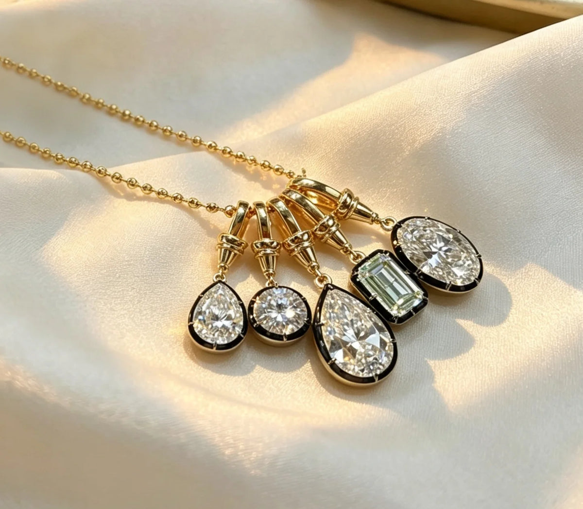 2026 Chic Black Gold Teardrop Oval Round Emerald Diamond Pendant Chain Stainless Steel Necklace Gothic Edgy Unisex Women Jewelry