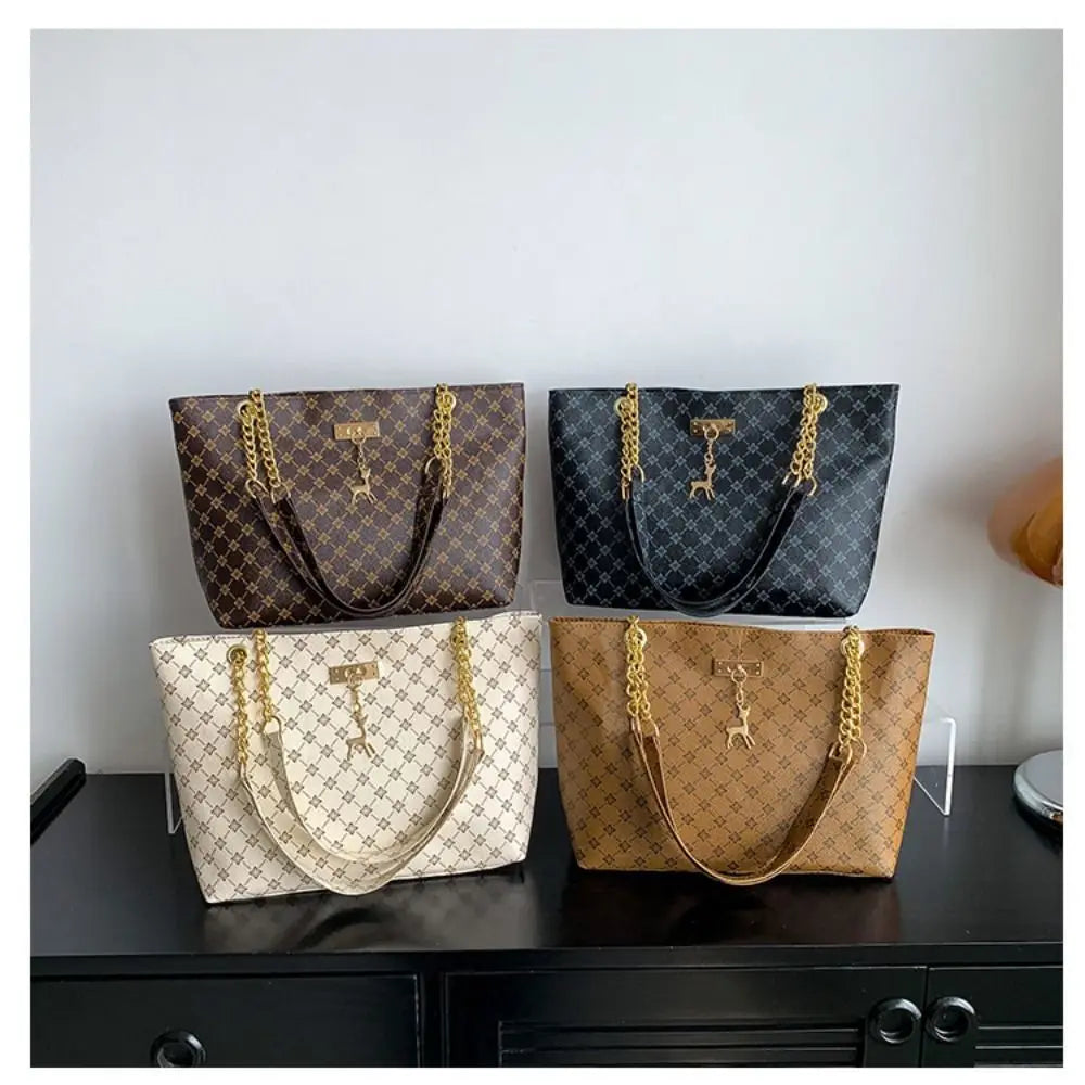 Durable PU Leather Shoulder Bags Large Capacity Printing Shopping Bag Handbags Women