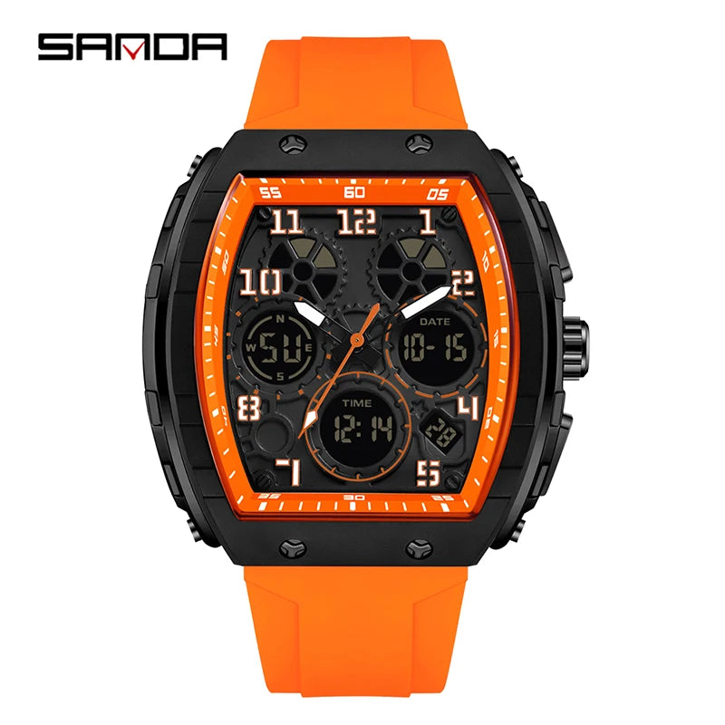 SANDA 6157 Luxury Men's Electronic Watch Sport Type Multi Functional Waterproof LED Fashion Trend Student Electronic Watch