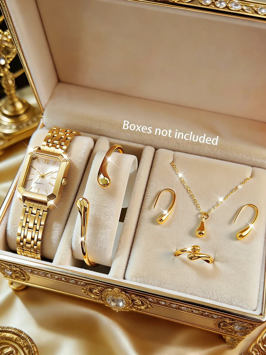 The Lady's Compact Quartz Watch and Pendant Jewelry Set, Suitable as a Holiday Gift, Does Not Include the Box.