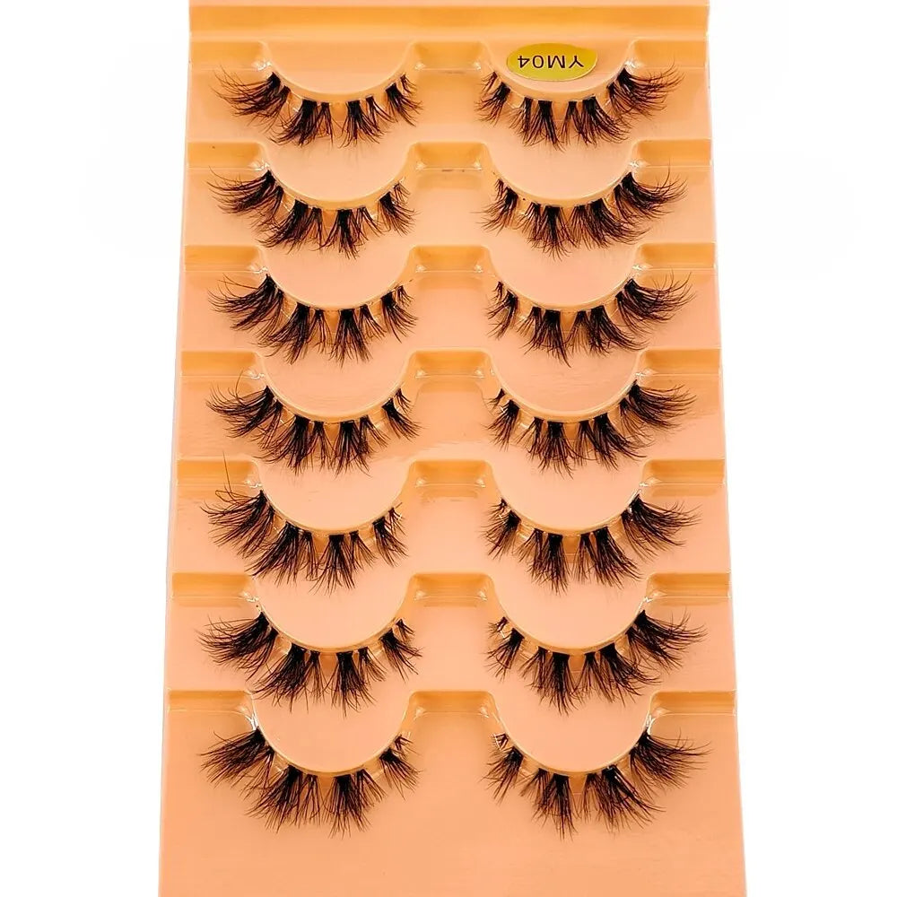 7pairs Mink Eyelashes Invisible Band Lash Extension Natural False Eyelashes Cross Cluster Fairy 3D Faux Big Eye Long Fake Lashes