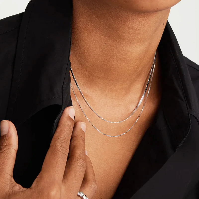 BAMOER Solid Gold Over 925 Sterling Silver Chain Necklace for Women Teens DIY, 0.8mm Box Chain Super Thin & Strong Basic Chain