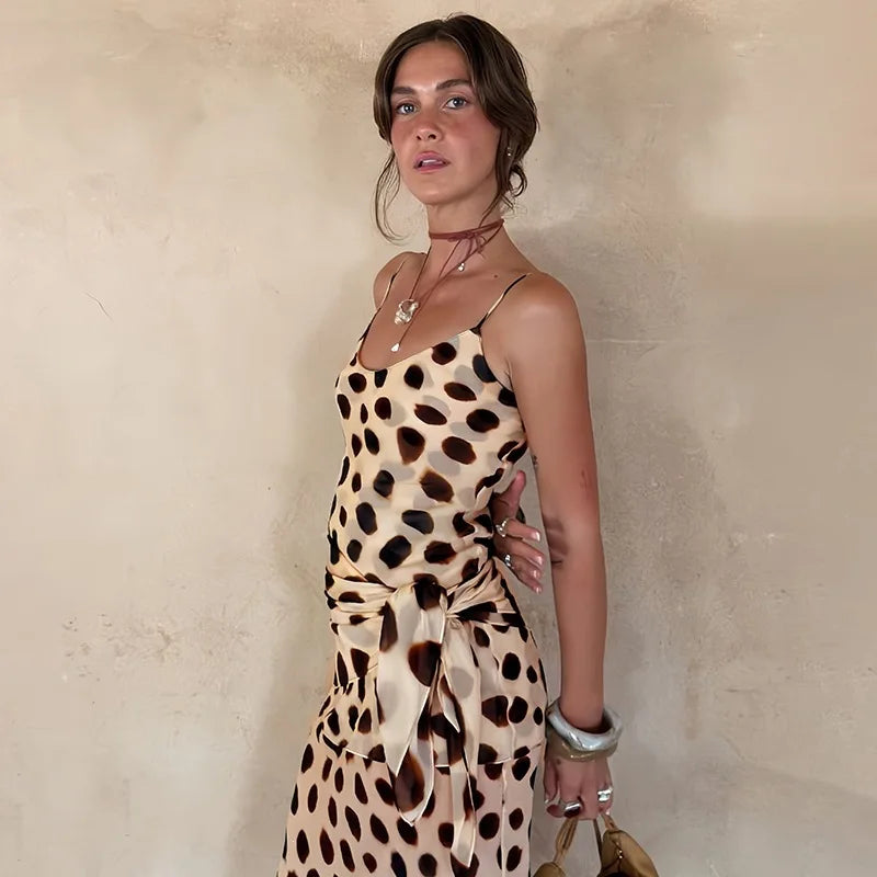 Retro Polka Dot Sexy Camisole Low Neck Vest Slim Fit High Waist Skirt Birthday Party Daily Commuting Sexy Long Skirt