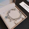 Ins Double-layers Korean Heart Tassel Bracelets for Women Sliver Love Thick Chain Beaded Bangle Hiphop Bracelet Jewelry Gift