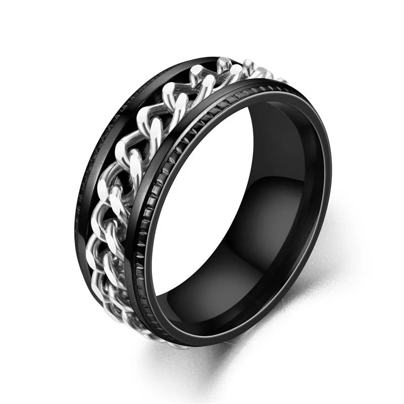 Titanium Steel Rotatable Chain Rings Men Women Stress Ring For Anxiety Couple Jewelry 8mm Corkscrew Rings Multifunctional Gift
