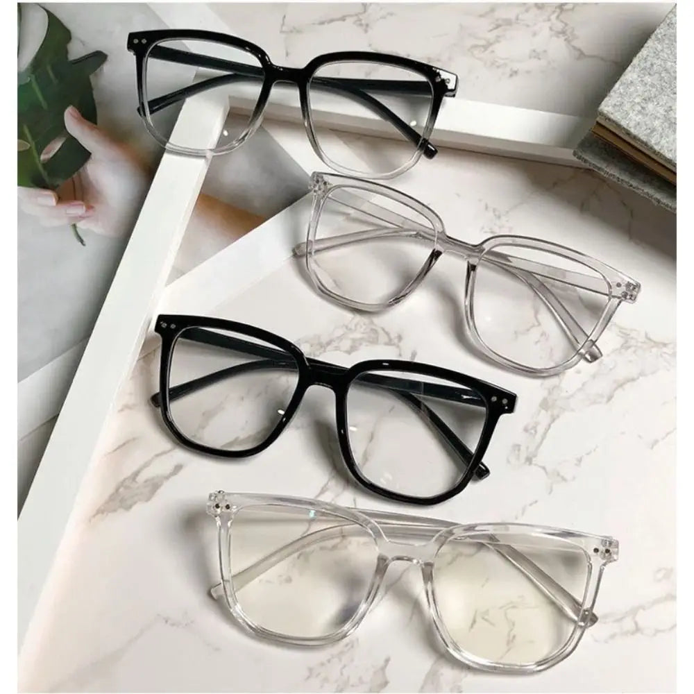 Unisex Glossy Black Square Anti Blue Light Glasses, Metal Rivet Decor PC Frame Clear Lens Computer Eyewear, Face Slimming Optical Spectacle Eyeglasses for Office Student Daily