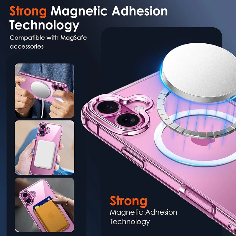 Luxury Magnetic Wireless Charge For Magsafe Case for iPhone 18 17 16 15 14 13 12 Pro Max Plus Mini Back Cover Transparent Case