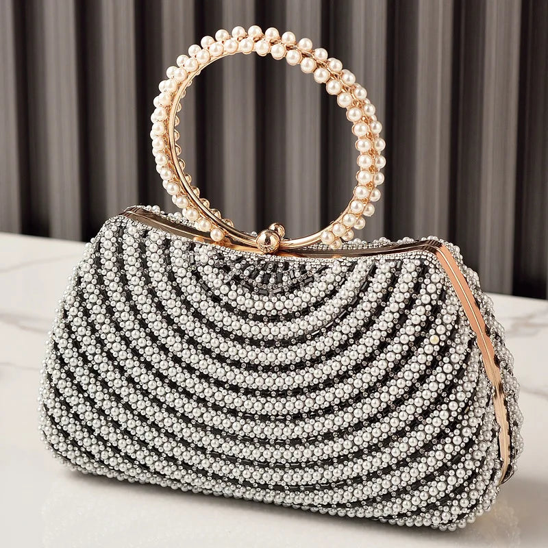 Pearl Luxury Party Bag Woman Wallets and Handbags Designer Bling Metal Clutch Purse Hand Silver Shoulder Bags for Ladies 2026