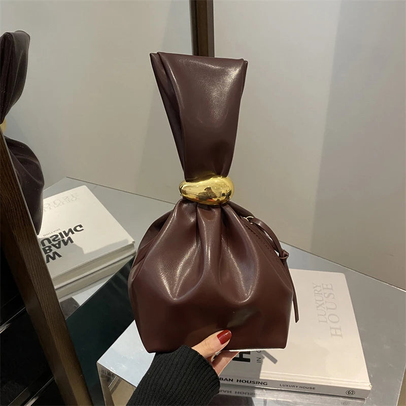 New Mini PU Leather Underarm Pleated Bag For Women Fashion Designer Female Retro Shoulder Bag Handbags And Purses