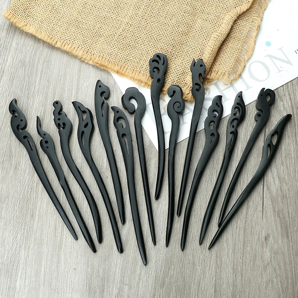 Chinese Royal Wooden Hair Clips Hair Stick Women Simple Carved Wood Hairpins Girl Exquisite Hair Style Accessories Headwear Gift
