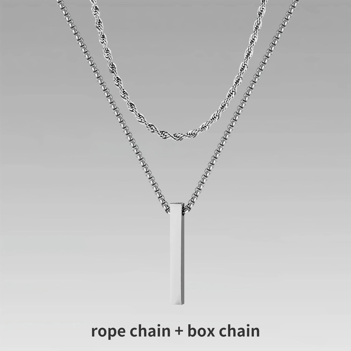 Vnox 3D Vertical Bar Necklaces for Men, Layering Stainless Steel Geometric Pendant, Layered Wheat Rope Cuban Chain, Boy Collar