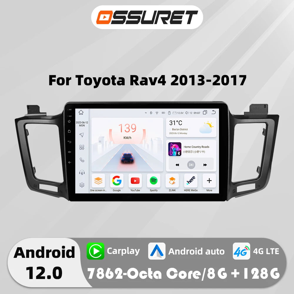 Android 12 Autoradio 7862 Dsp Carplay For Toyota RAV4 RAV 4 2013-2017 Multimedia Video player GPS Navi Stereo 2din QLED screen