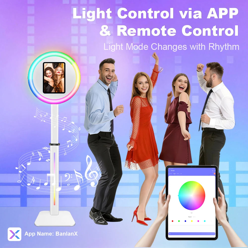 Adjustable Height Photo Booth with RGB Light for 10.5/11/12.9 Inch IPad Aluminum Alloy Professional Ipad Photobooth Kit for Wedding Birthday Party Photography Props