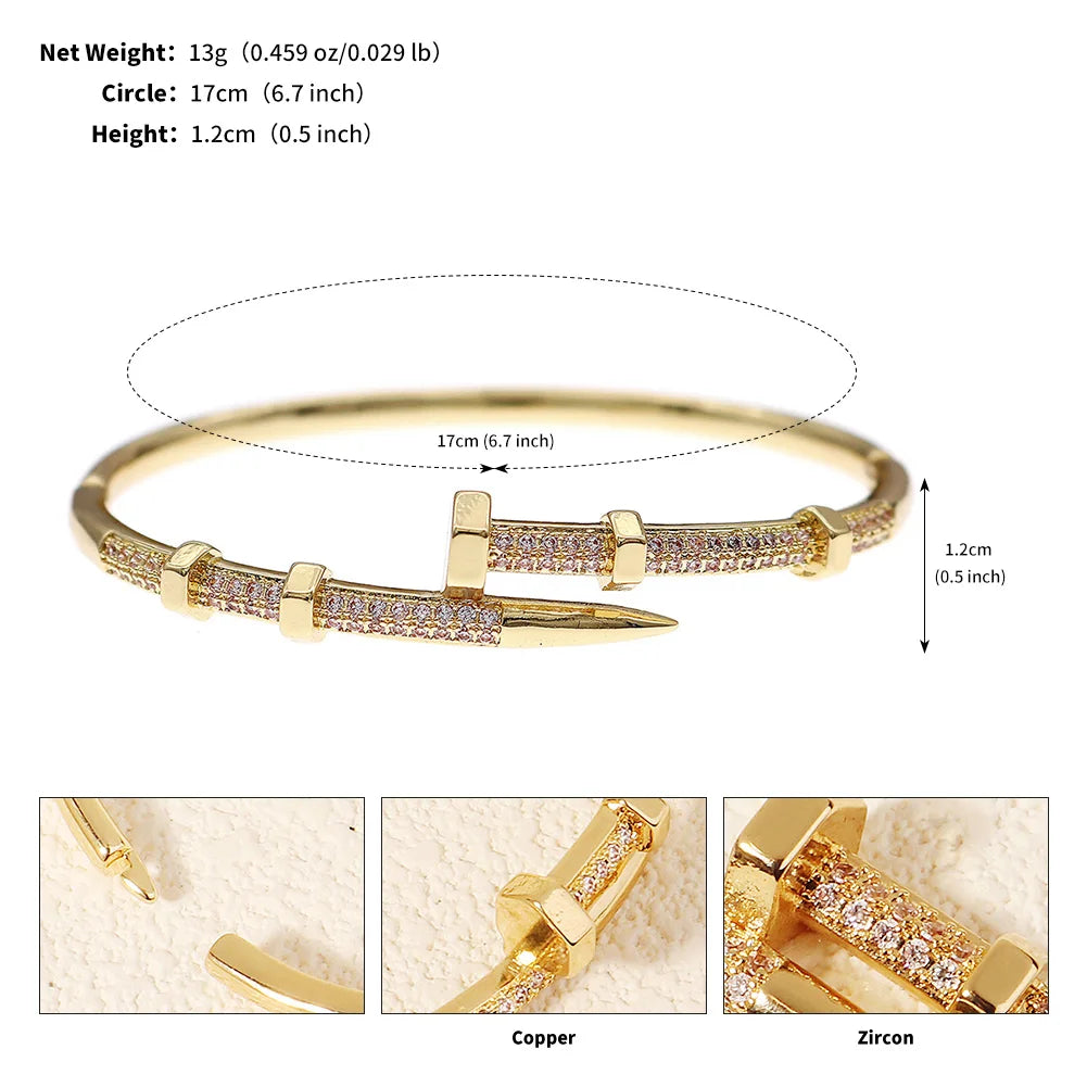 Classic Copper-Inlaid Zircon Open Bangle for Women Fashion Handmade For Stud Bracelet Daily Jewelry Accessories As Gifts