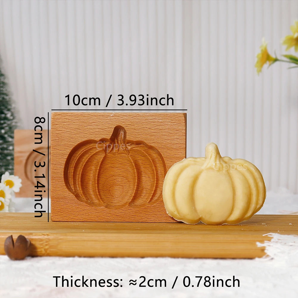 Wooden Cookie Mold Press for Baking, 3D Carved Beechwood Gingerbread Stamp, Halloween Pumpkin Ghost Embossing Cookie Cutter Mold