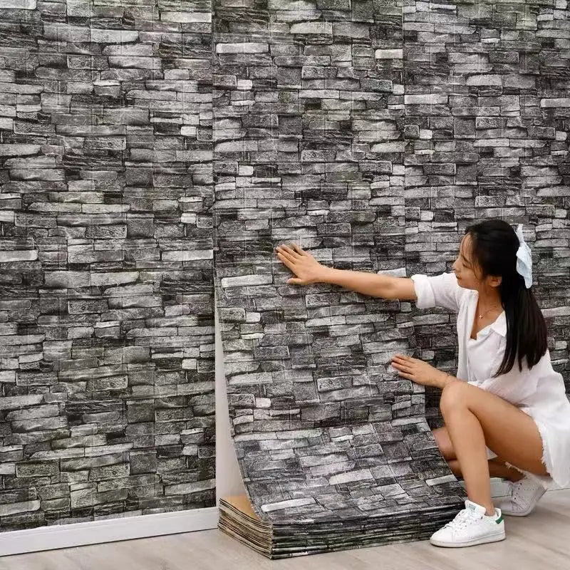 3D Decorative Faux Brick Wallpaper 70cmx100cm Self Adhesive Waterproof Stain Resistant Wall Sticker Kitchen Living Room Decor