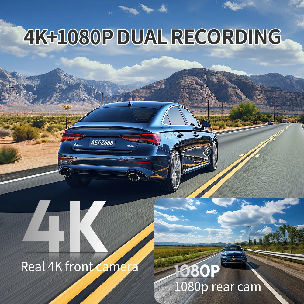 KAWA Dash Cam D8 4K Voice Control For Sony IMX415 Dashcam Night Vision 24Hours Parking Monitoring Loop Recording WiFi6 Built-in GPS G-sensor Car DVR