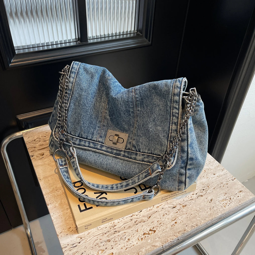 Denim bag women 2025 New fashion casual shoulder bags large capacity Tote Bag class commuting crossbody Bags for women bolsa sac