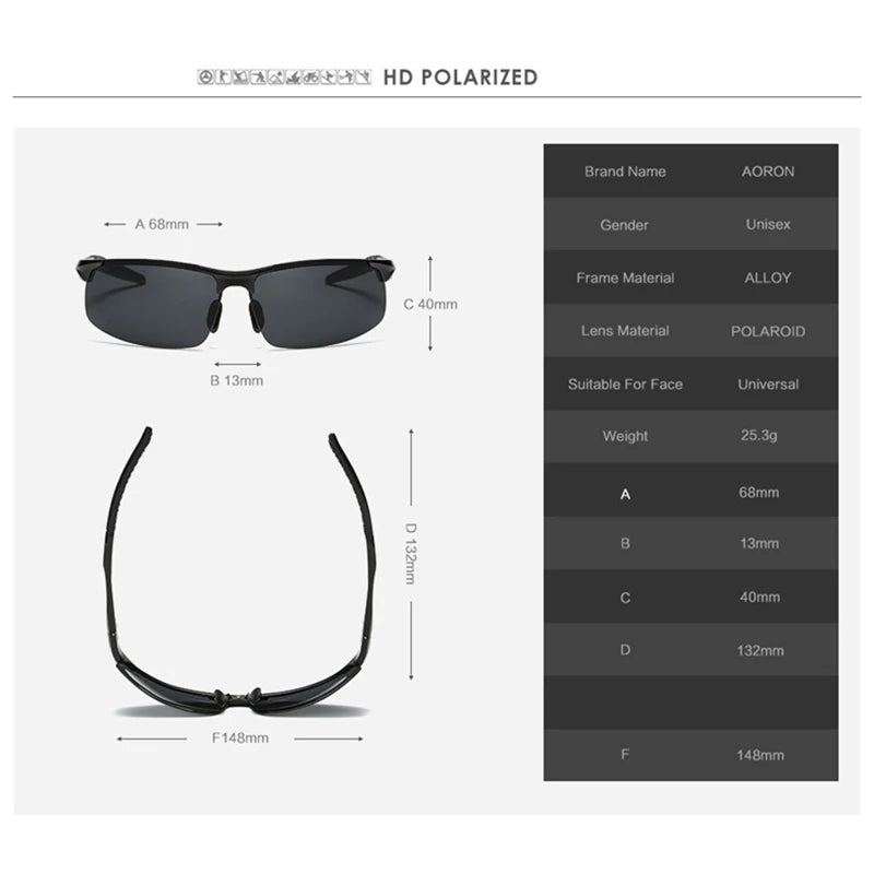 AORON Driving Polarized Sunglasses Men Aluminum Magnesium Frame Sport Sun Glasses Driver Sunglass UV400 Anti-Glare