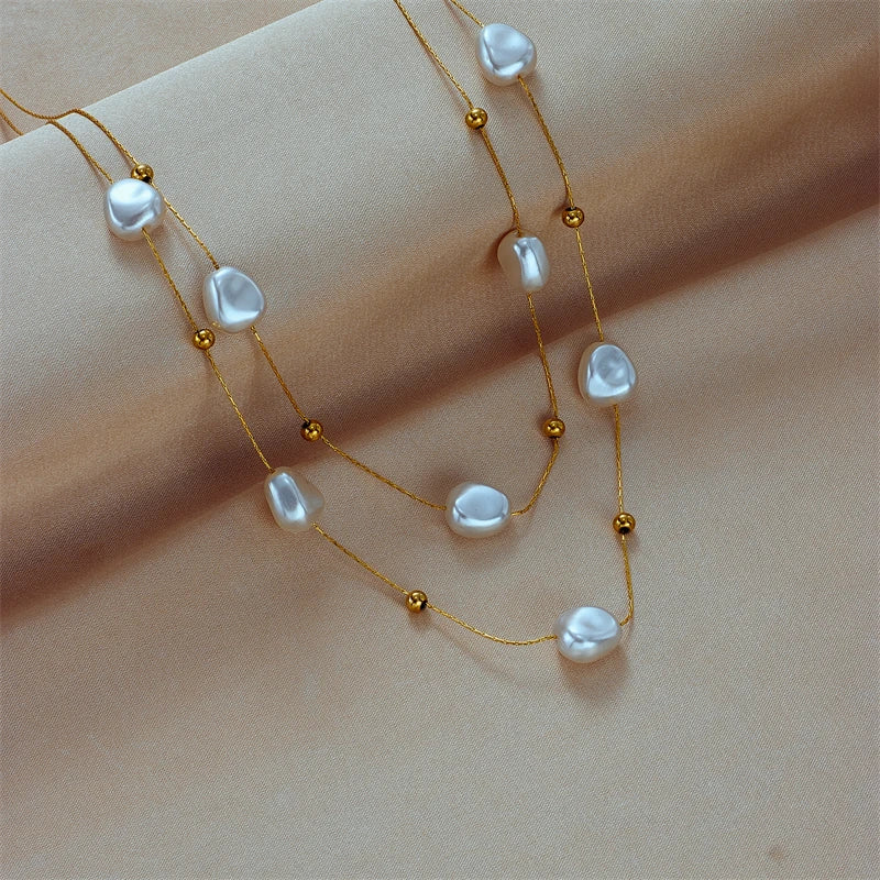 DIEYURO 316L Stainless Steel 2in1 Large Pearl Pendant Necklace For Women New Trend Girls Neck Jewelry Chain Party Wedding Gift