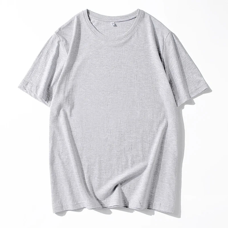 Men's Solid Color Round Neck Cotton Short Sleeved T-shirt Summer Comfortable Top