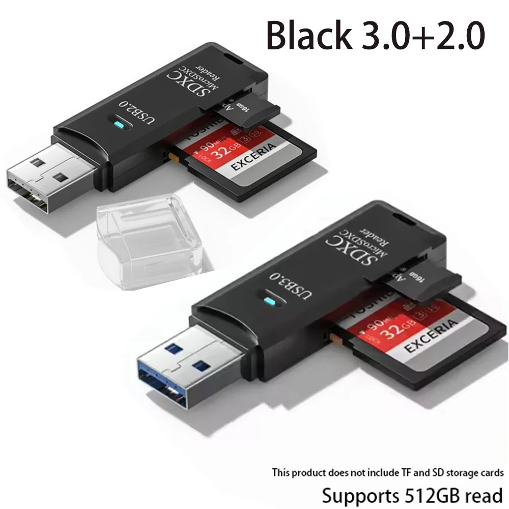 2-in-1 Multi Functional USB 3.0 Card ReaderMicro SD TFMemoryCardReaderUSBFlashDrive CardreaderAdapter For PCLaptops Accessories