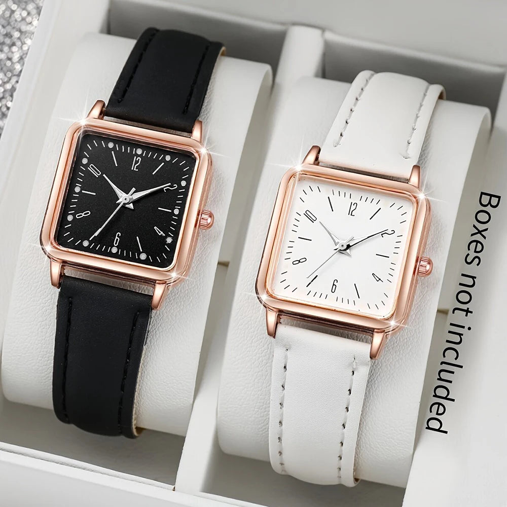 2/4PCS Fashion Minimalist Watch Luxury Men's and Women's Leather Belt Business Leisure Bracelet Quartz Watch