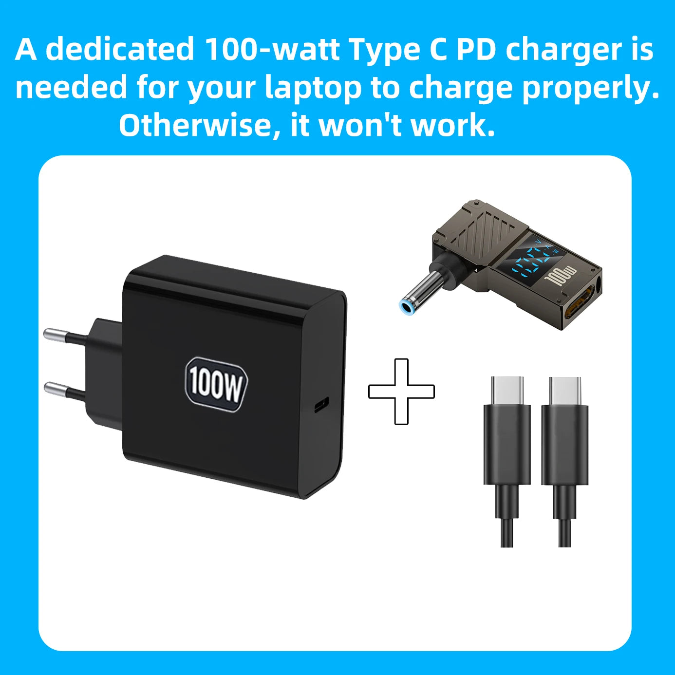 LED Display PD 100W Laptop Power Supply Adapter Charger Connector USB Type C PD to DC Jack Plug Converter for Lenovo Hp Dell