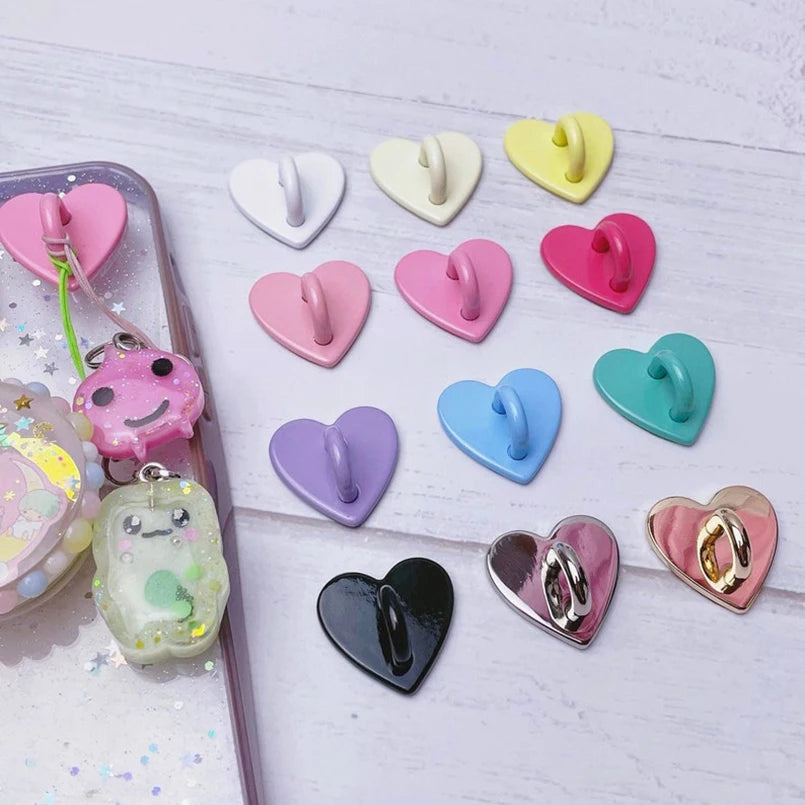 Kawaii Adhesive Metal Heart Phone HYun Holder Mobile Phone Case Finger Ring Stand Hooks Buckle Charms Clasp Accessories String