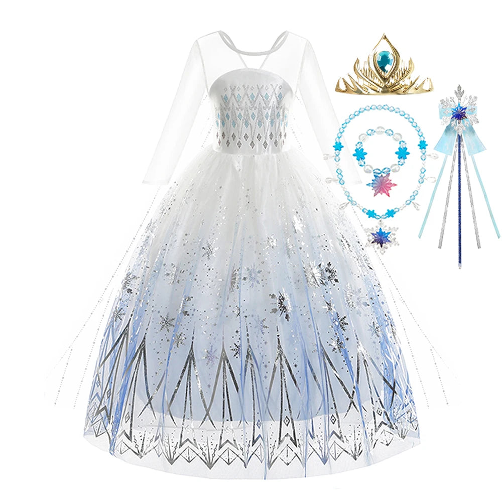 Children Carnival White Elsa Cosplay Dress Girls Elegant Princess Costume Kids Halloween Birthday Party Clothes
