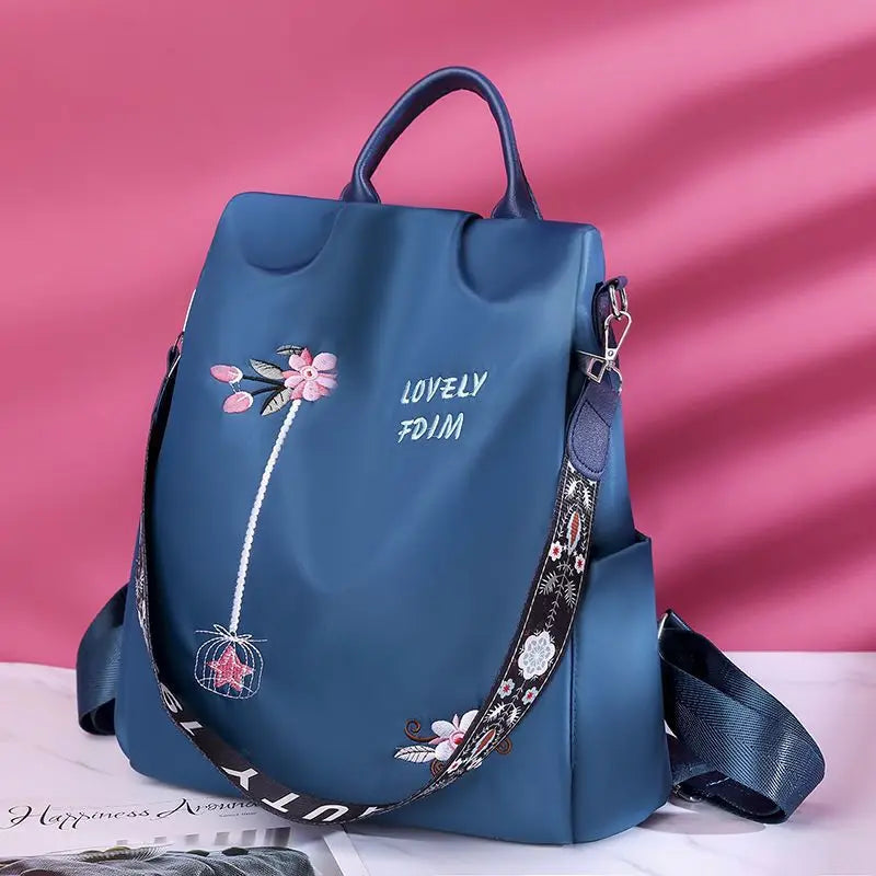 Waterproof Oxford Women Backpack Fashion Anti-theft School Bag Embroidery Designer Female Large Capacity Travel Shoulder Handbag