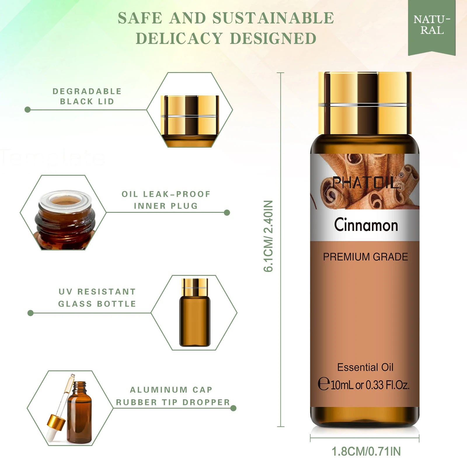 PHATOIL 10ml Cinnamon Essential Oils Pure Natural for Diffuser Massage Spa Aromatherapy DIY Candles Soap Making