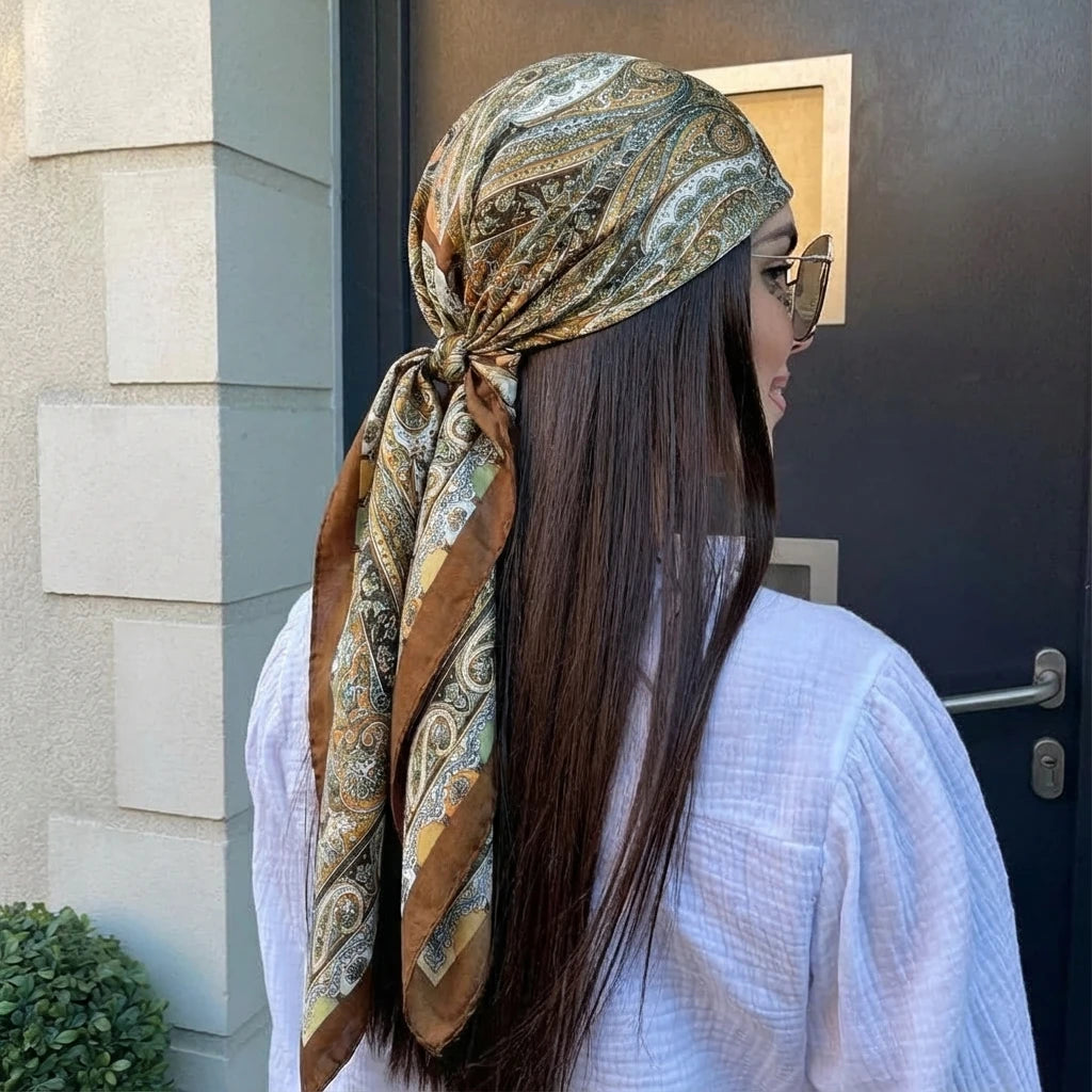 90*90cm Paisley Print Satin Hijabs for Women Luxury Square HeadScarf Bandana Cheveux Soft Neckerchief Hijab Hair Scarves