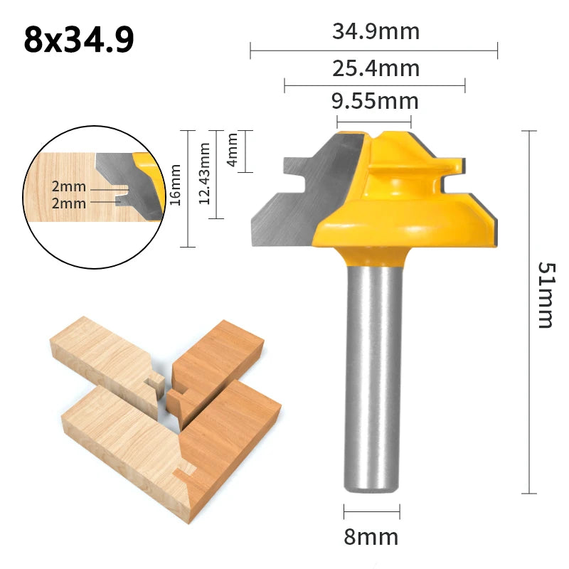 1Pc 45° Degree Lock Miter Router Bit Woodworking Milling Cutter For Wood Tools