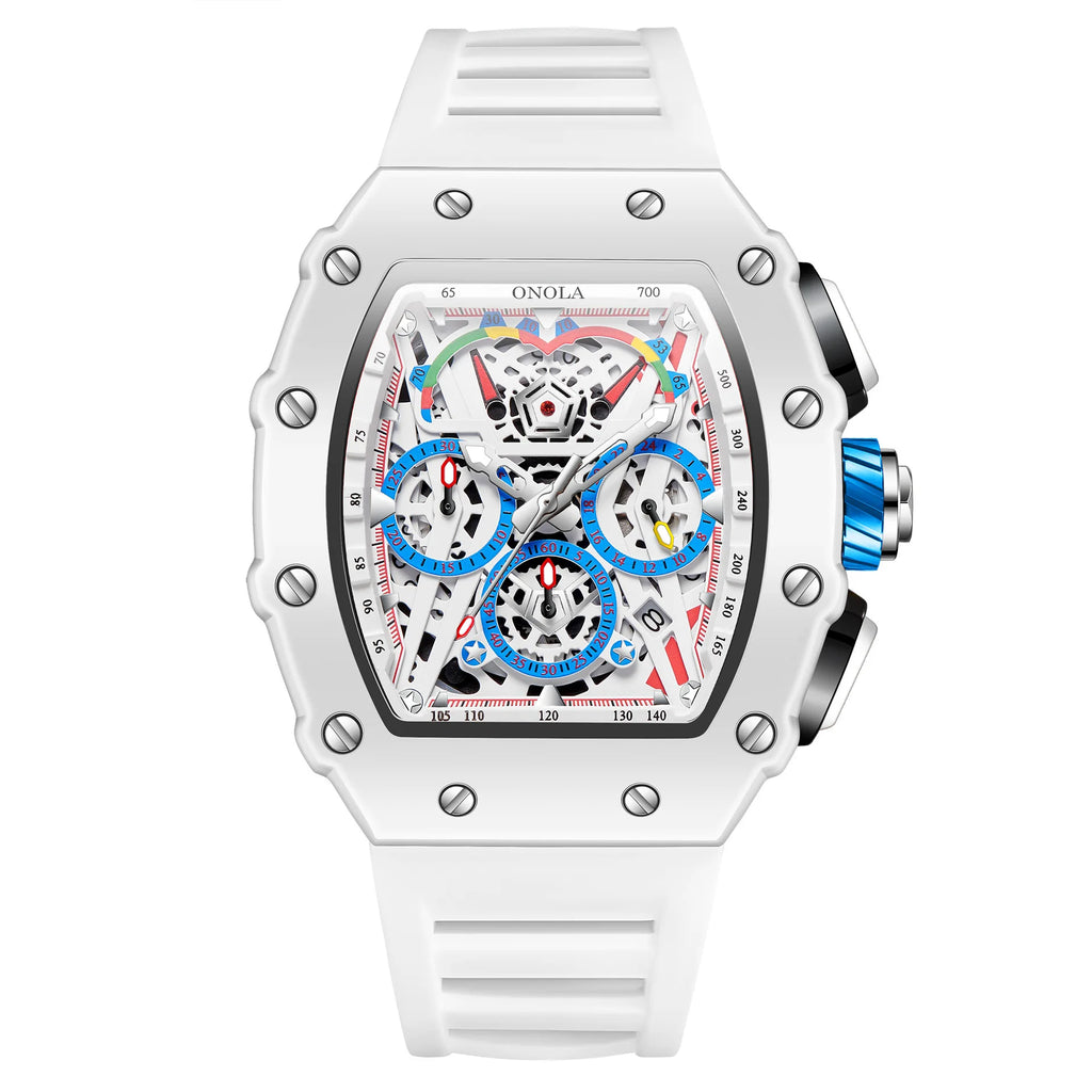 Watches for Man ONOLA 6827W Trend White Men Watch Waterproof Chronograph Quartz Wristwatch Sports Silicone Strap Reloj Hombre