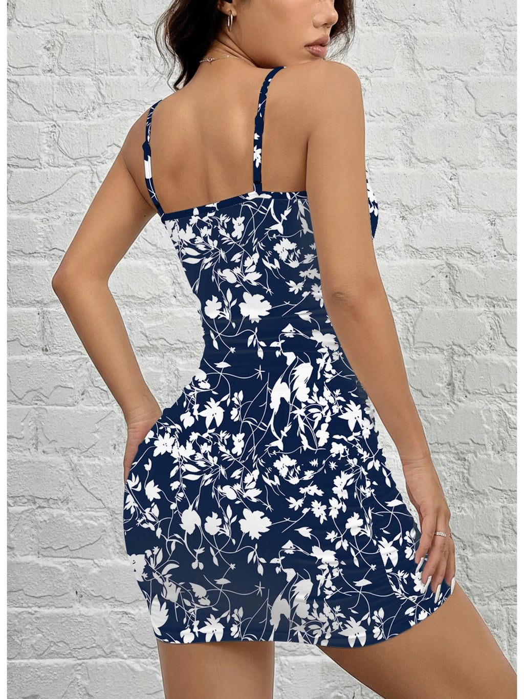 Women's Summer Casual Fashion Comfortable Floral Print Square Neck Sleeveless Suspender Dress Short Skirt