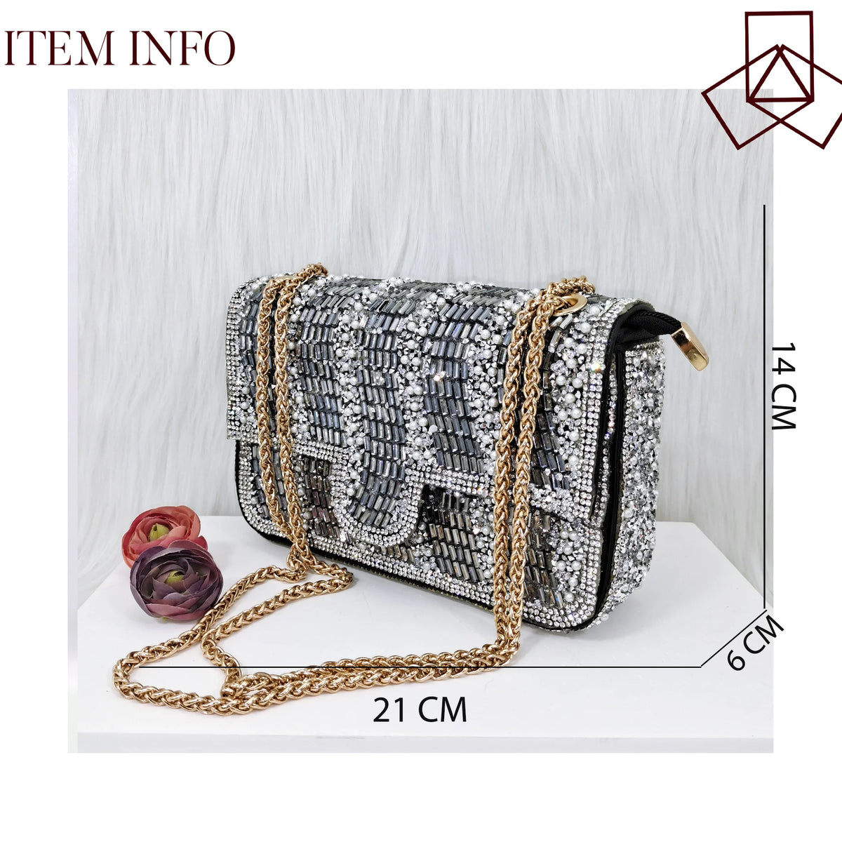 QSGFC Italian Design Fashion Crystal Fish Mouth High Heels Elegant, Exquisite, And Mature Women's Sandals And Square Bag Set