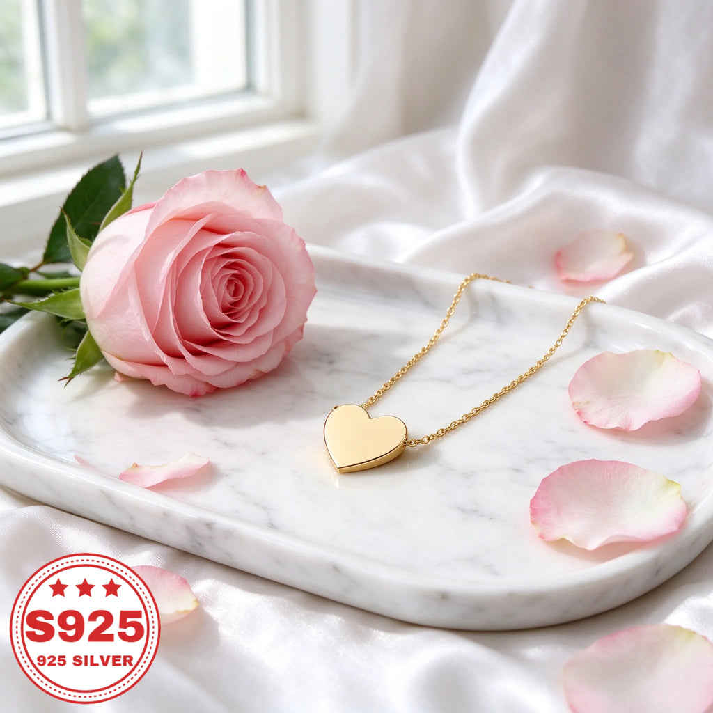 Solid Heart Pendant Necklace, 18K Plated S925 Sterling Silver, Dainty Rolo Chain, Women Minimalist Jewelry, Daily Wear, Anniversary Birthday Holiday Gift, Buy Three Get One Free