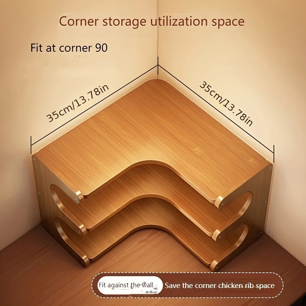 1pc Multi-Tier Bamboo Corner Desk Shelf - Natural Wood Rectangular Corner Organizer for Plants, Books & Stationery - Space-Savin
