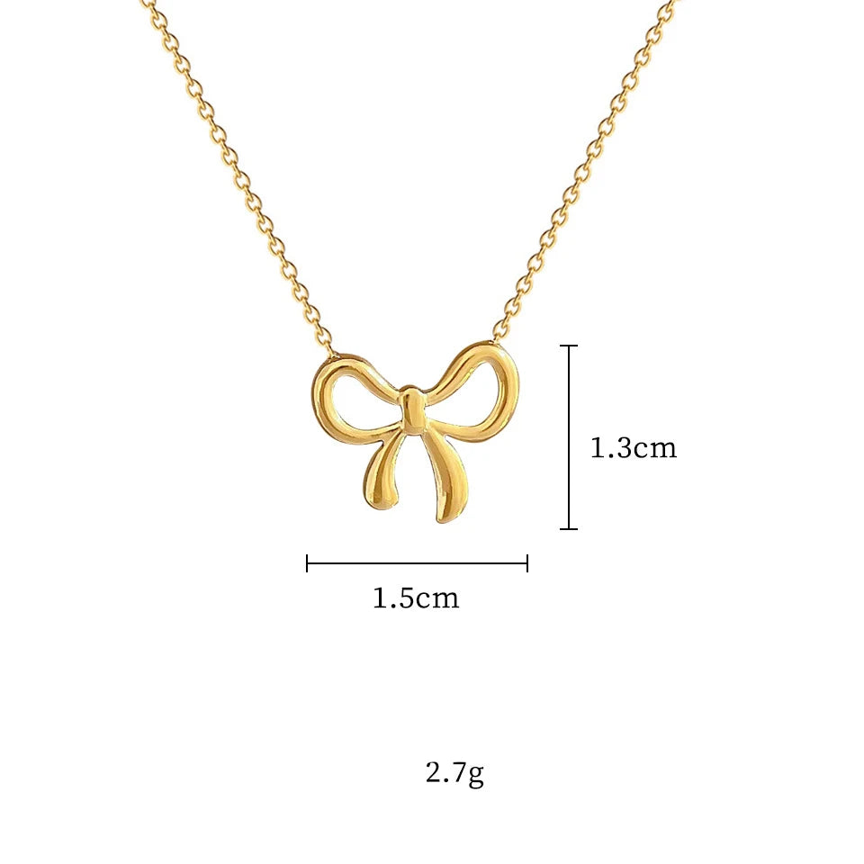 Yupsk Simple Korean Fashion Stainless Steel Bowknot Necklace for Women Delicate Bow Tie Charm Choker Necklaces Girls Gift