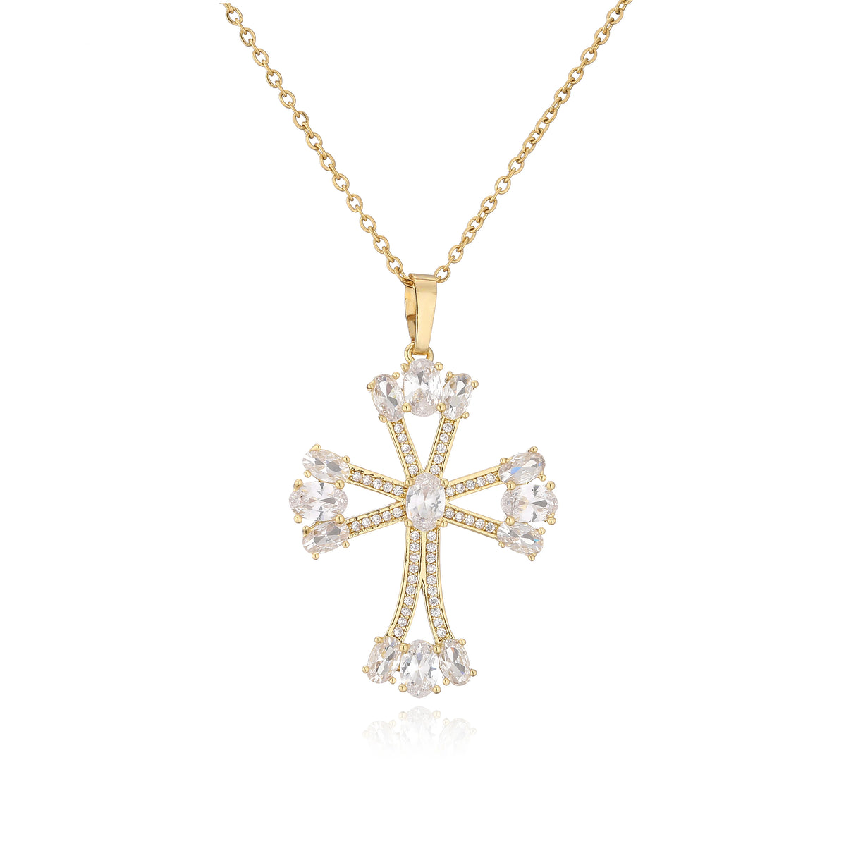 HECHENG,High Quality Crystal Shiny Zirconia Cubic Zircon Necklace Pendant Cross Jesus Christ Gold Colour Jewelry Gift for Women