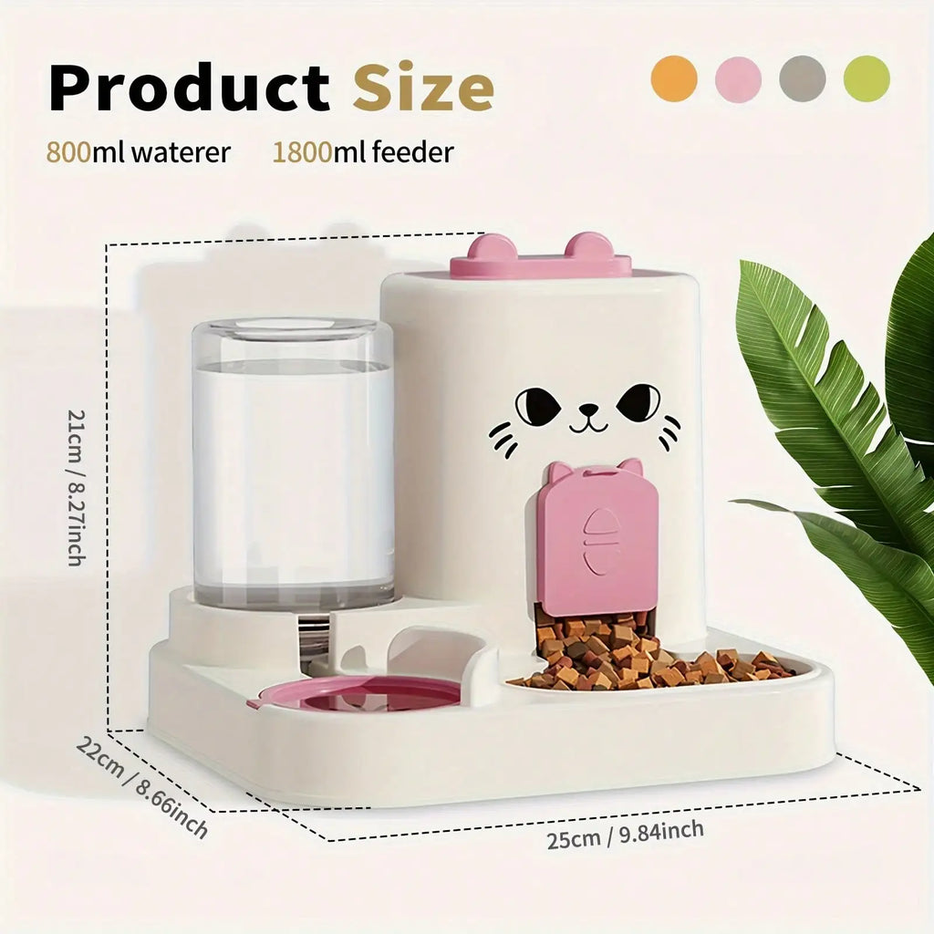 2-In-1 Cat Food And Water Dispenser, All-In-One Fully Automatic Feeder And Water Dispenser, Cute Pet Water Bottle, Durable And Easy To Clean