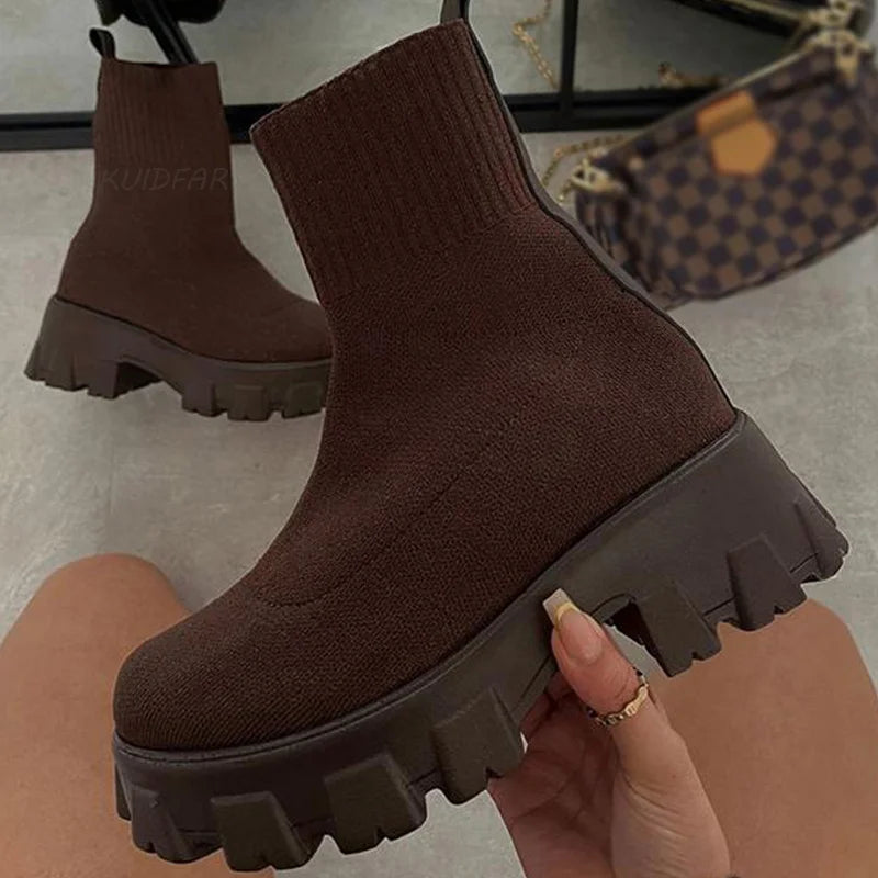 Women Boots Platform Boots For Autumn Summer Shoes Woman Slip On Platform Shoes Women Ankle Boots White Heels Short Botas Mujer