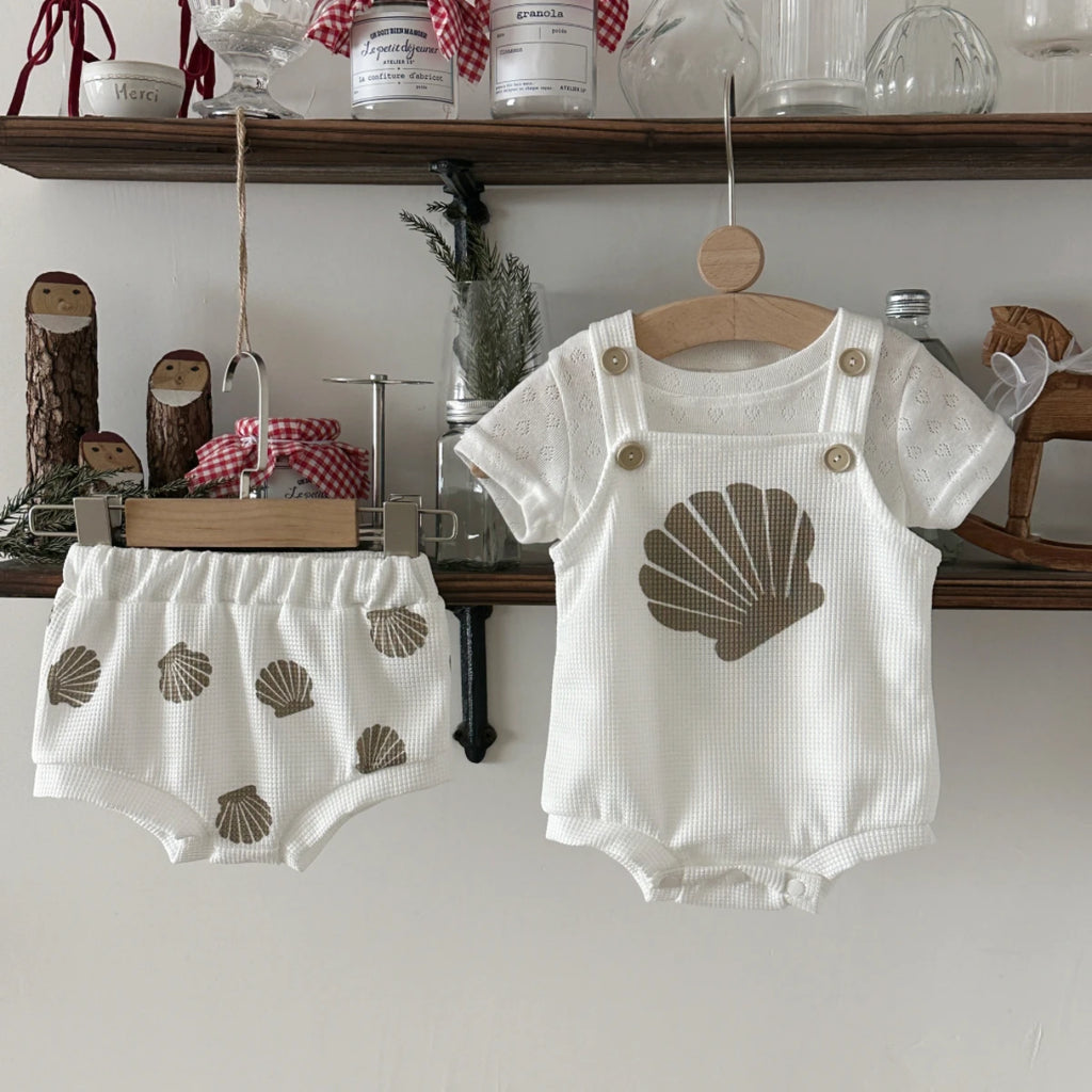 Summer New Baby Sleeveless Tops And Tight Waist Shorts 2 Pieces Suit Scallop Pattern Clothing Set Kids Clothes 0-18M