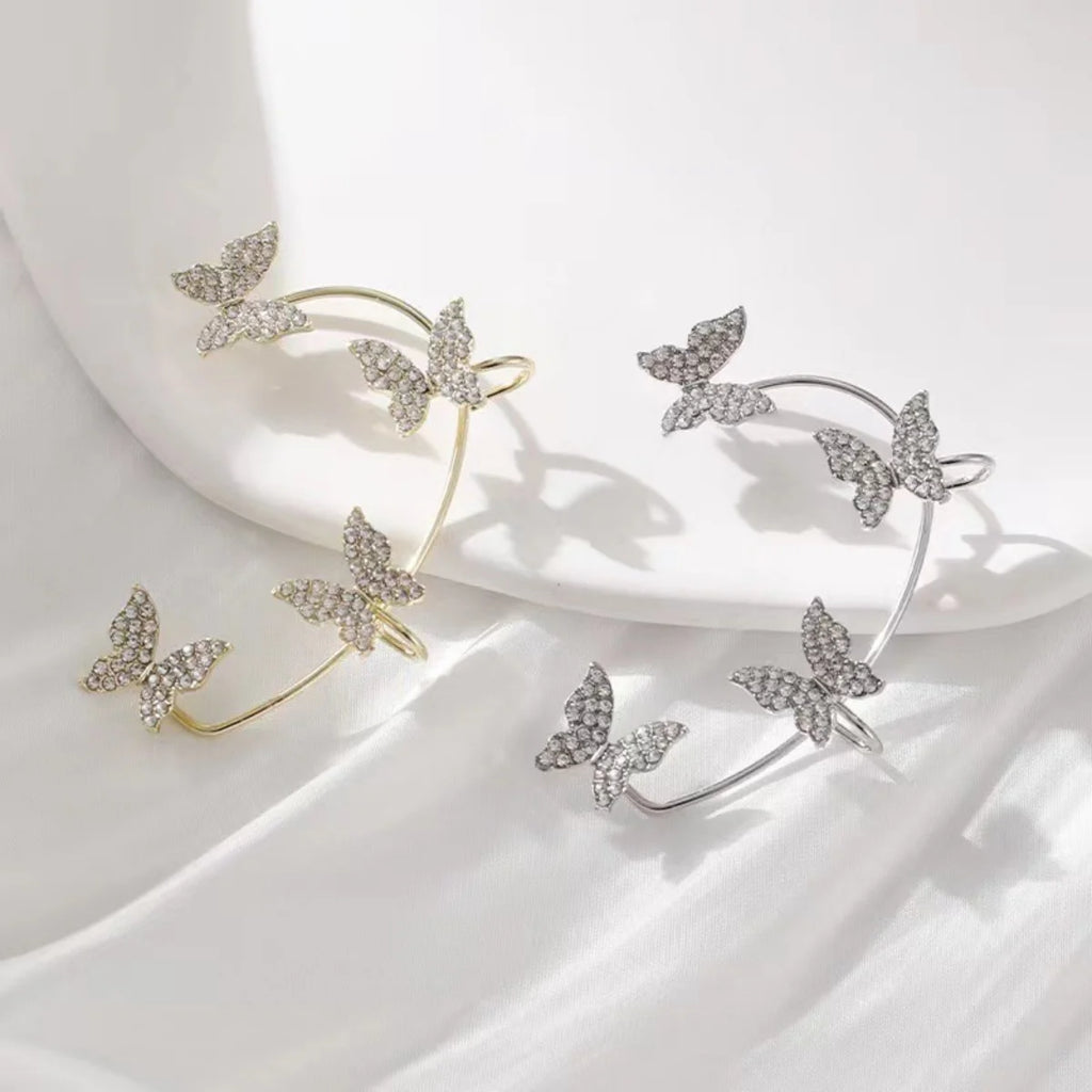 Korean Style Butterfly Ear Clips Without Piercing For Women Sparkling Zircon Ear Cuff Clip Earrings Wedding Party Jewelry Gifts